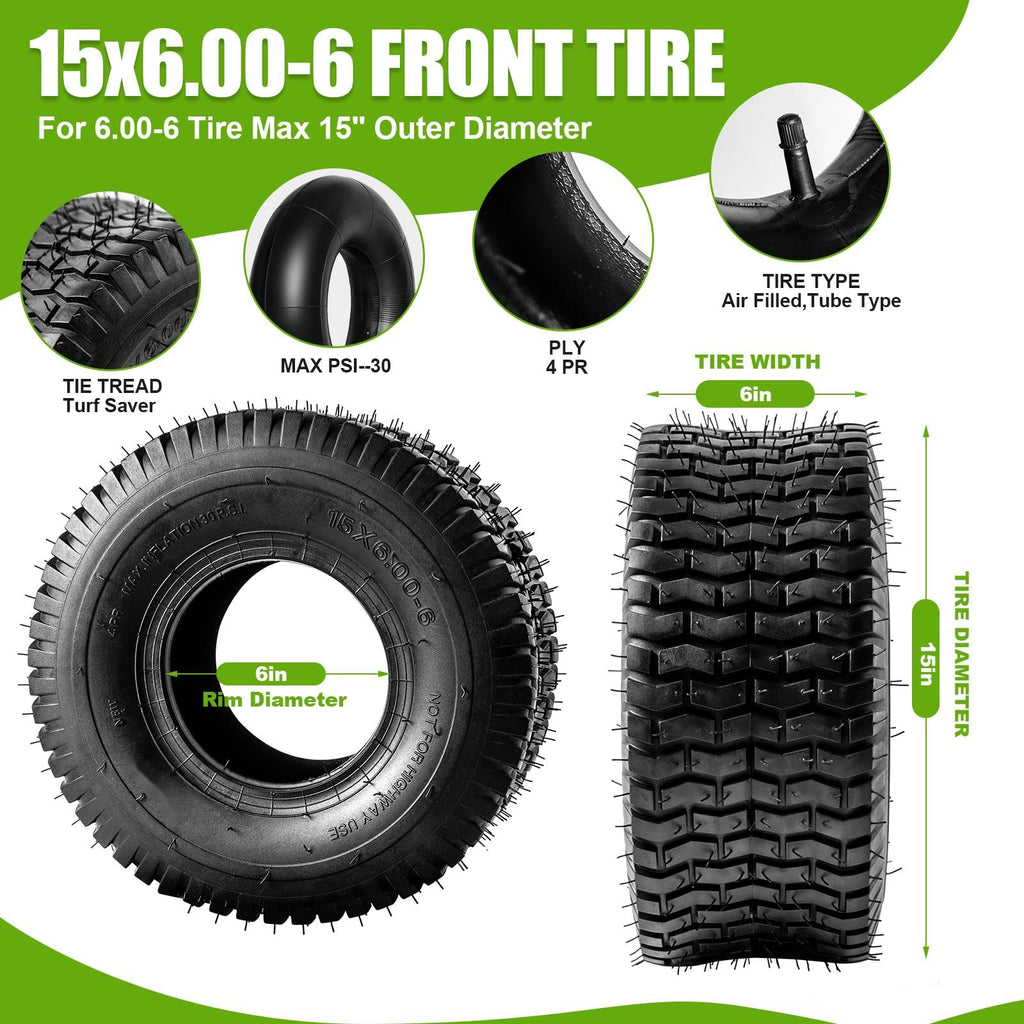 15x6.00-6 Lawn Mower Tire and Inner Tube 2PCS I175
