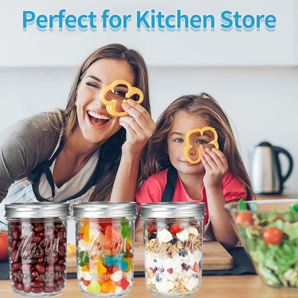 16 oz Wide Mouth Glass Mason Jars with Lids 8 Pack O1760