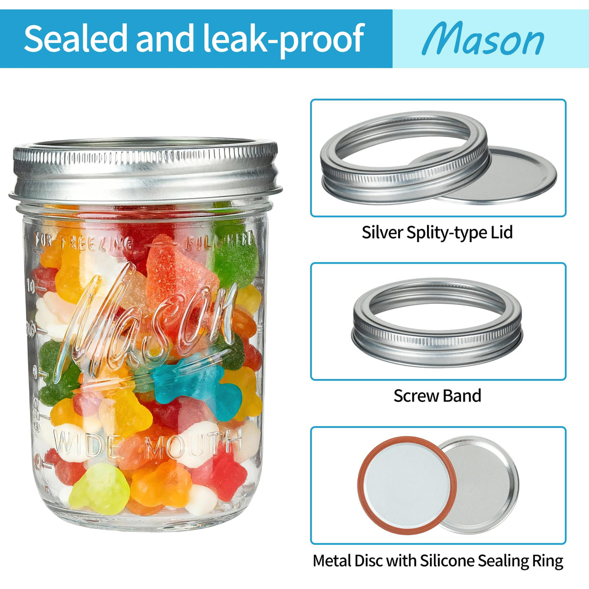 16 oz Wide Mouth Glass Mason Jars with Lids 8 Pack O1760