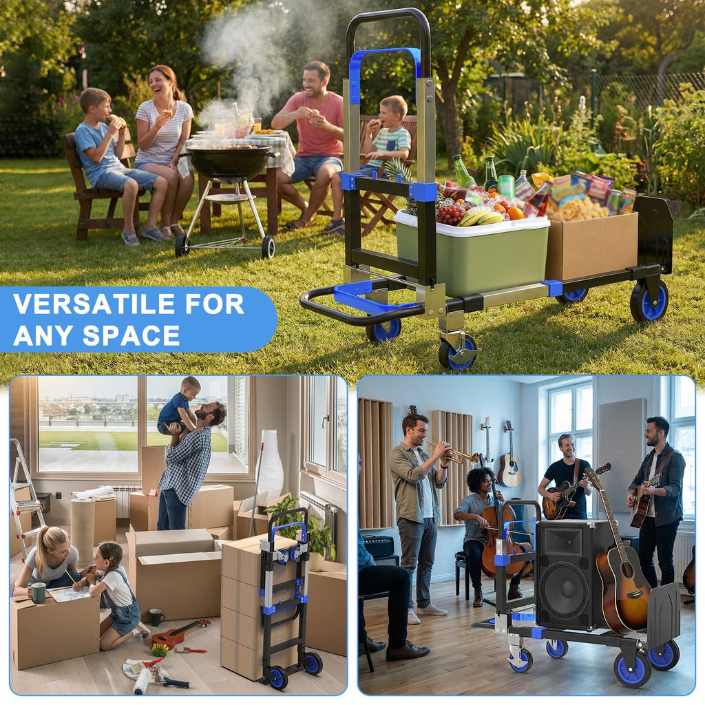3-in-1 Folding Heavy Duty Hand Truck Dolly Cart Trolley with Wheels (Blue) Z7035
