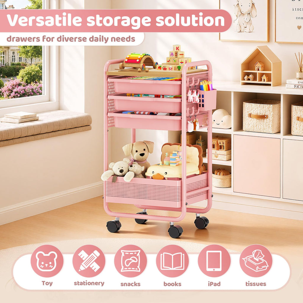 3 Tier Rolling Cart with Drawer W344
