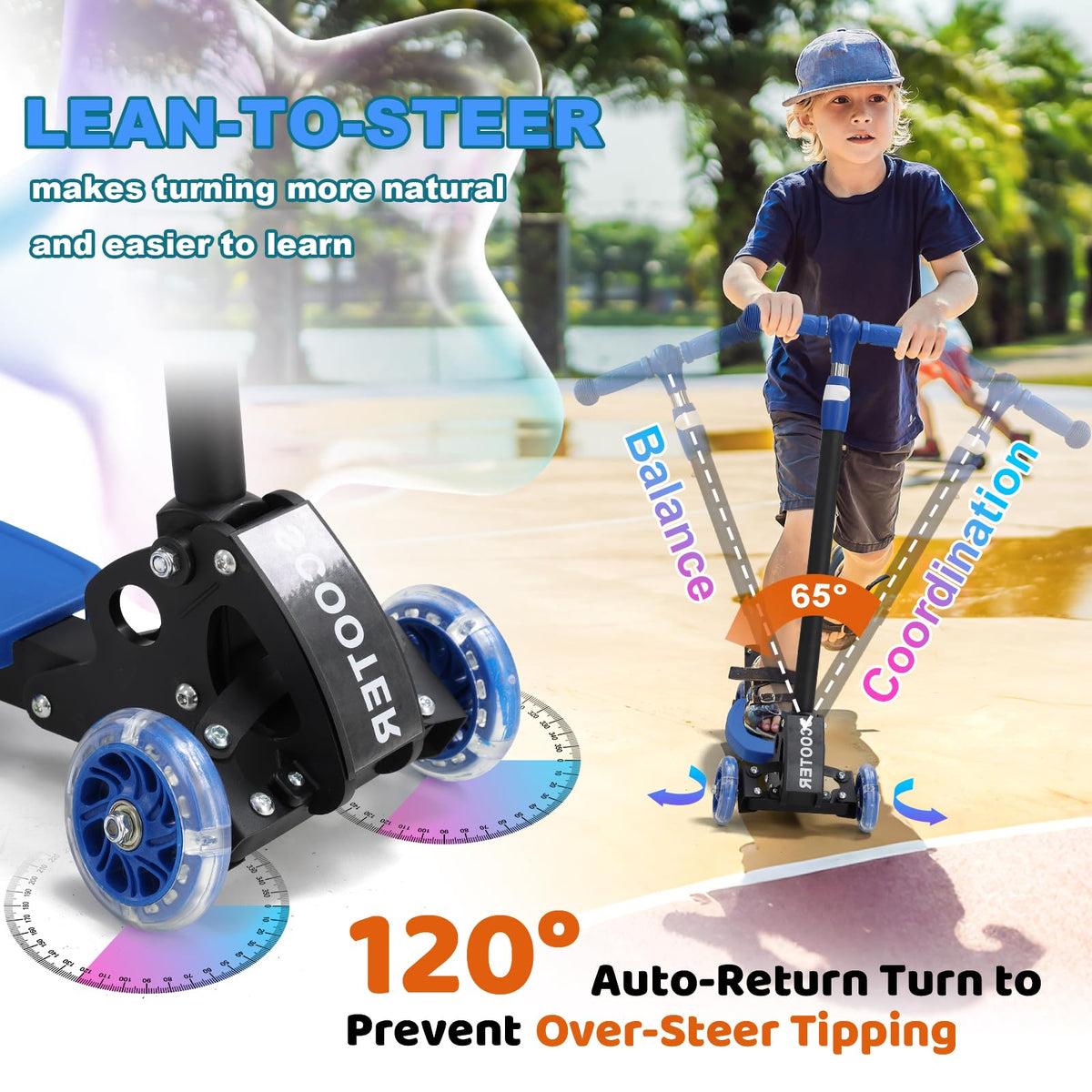Kids 2-7 Age Light up 3 Wheels Folding Kick Scooter Q20617