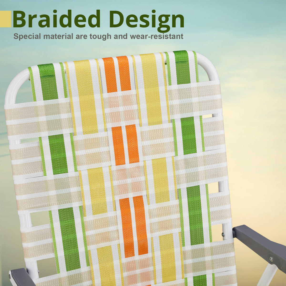 Set of 2 Webbed Folding Beach Chairs Yellow & Green C335681