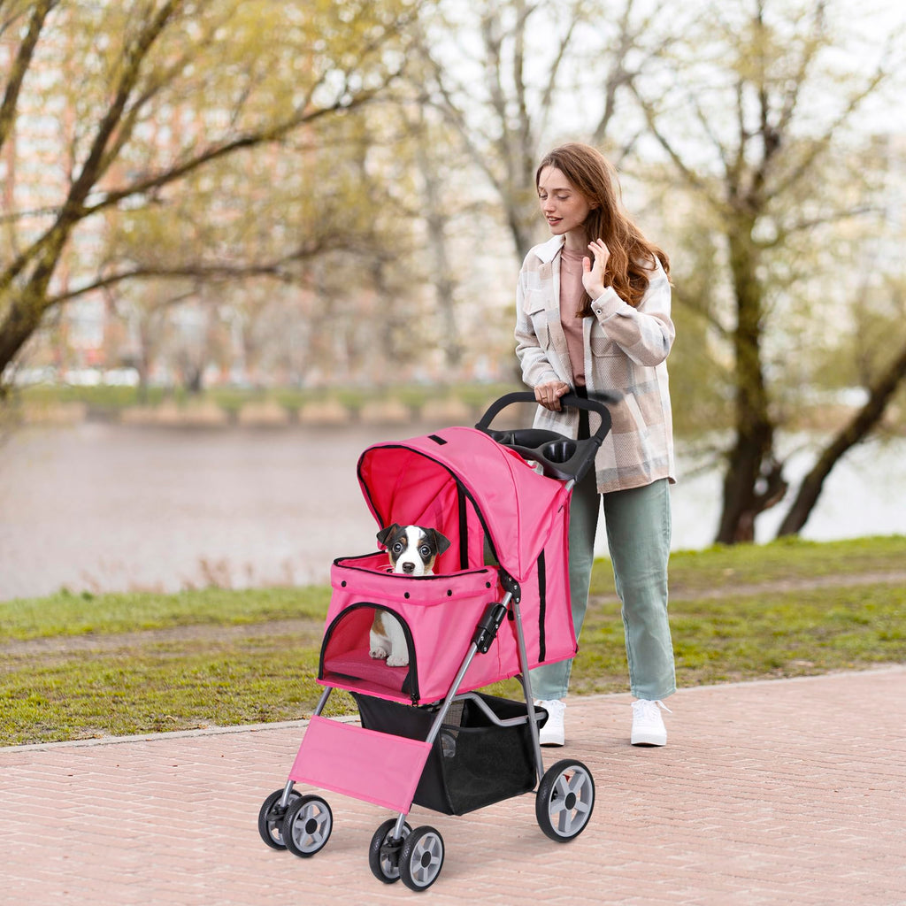 Foldable Pet Stroller with Waterproof Cover, Pink H781633