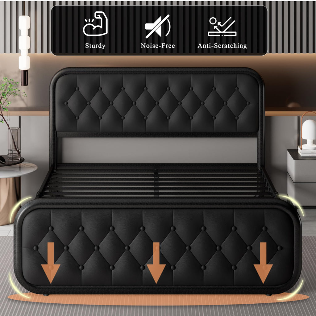 Full Size Upholstered Platform Bed Frame with Faux Leather Headboard L160654