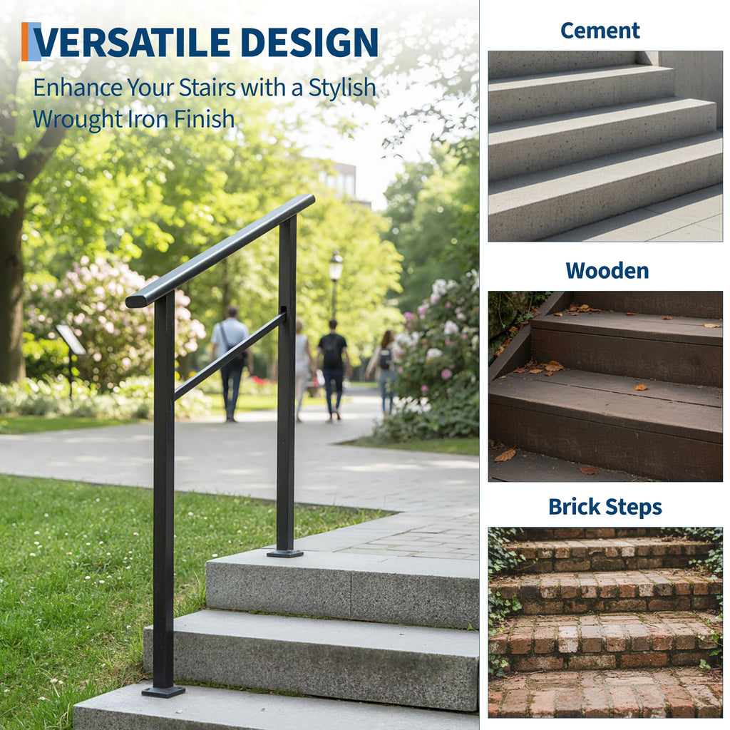 4 Step Black Aluminum Iron Outdoor Stair Handrail Kit N4286