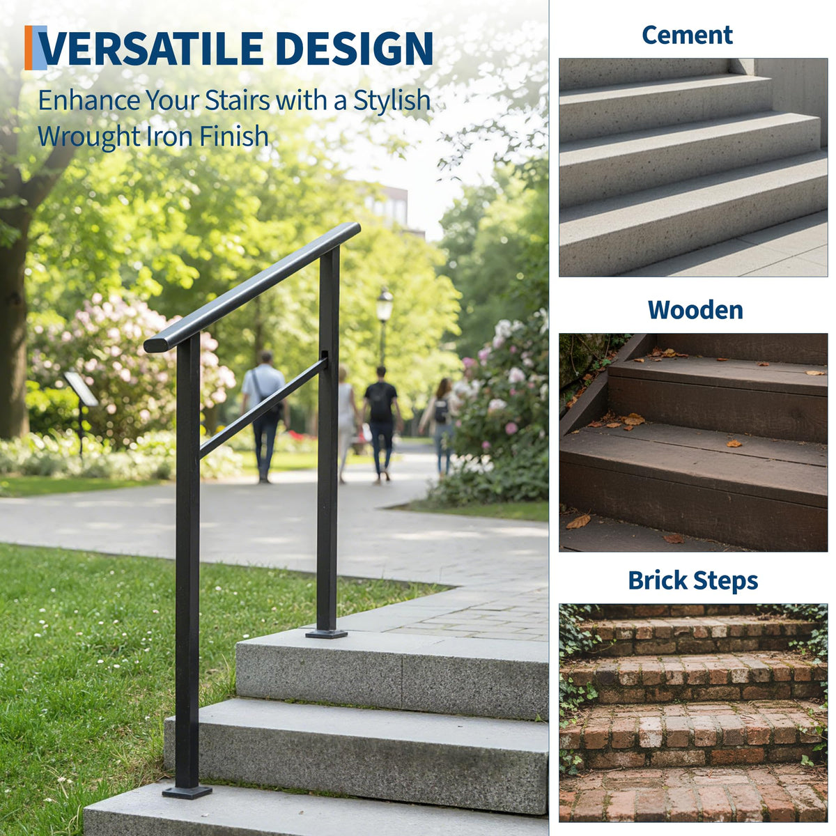 4 Step Black Aluminum Iron Outdoor Stair Handrail Kit N4286