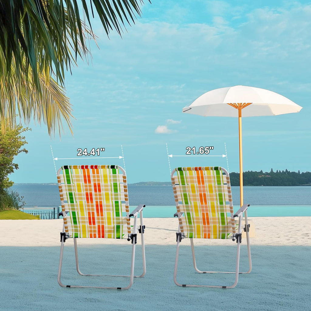 Set of 2 Webbed Folding Beach Chairs Yellow & Green C335681