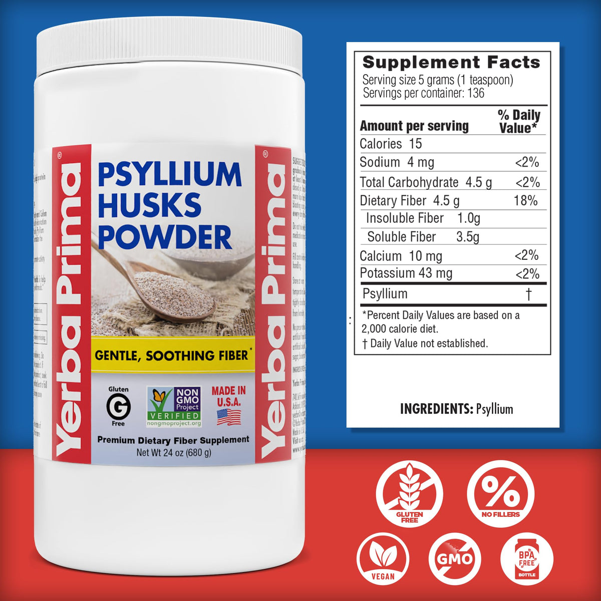 24 oz Unflavored Psyllium Husk Powder Fiber Supplement O364456