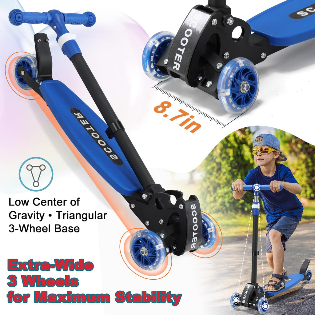 Kids 2-7 Age Light up 3 Wheels Folding Kick Scooter Q20617