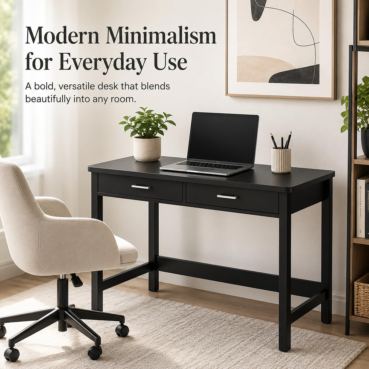 39.4" Small Desk with Wood Drawers Black E78325