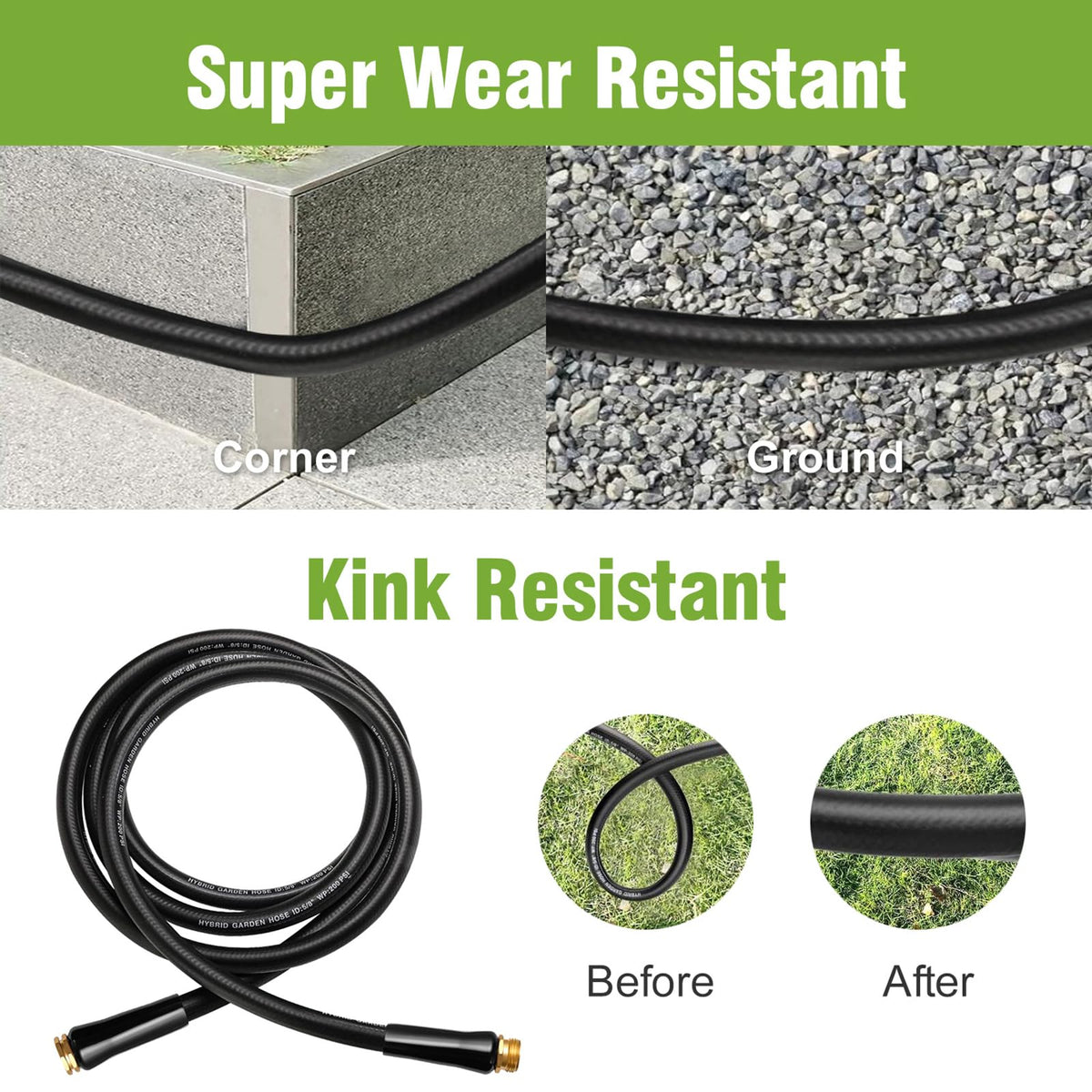 100 ft 5/8 in Heavy Duty Flexible Rubber Hybrid Garden Hose W891359