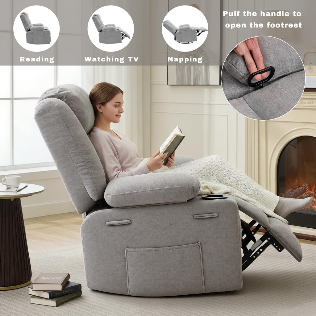 Grey Chenille Swivel Rocker Recliner Chair T774158