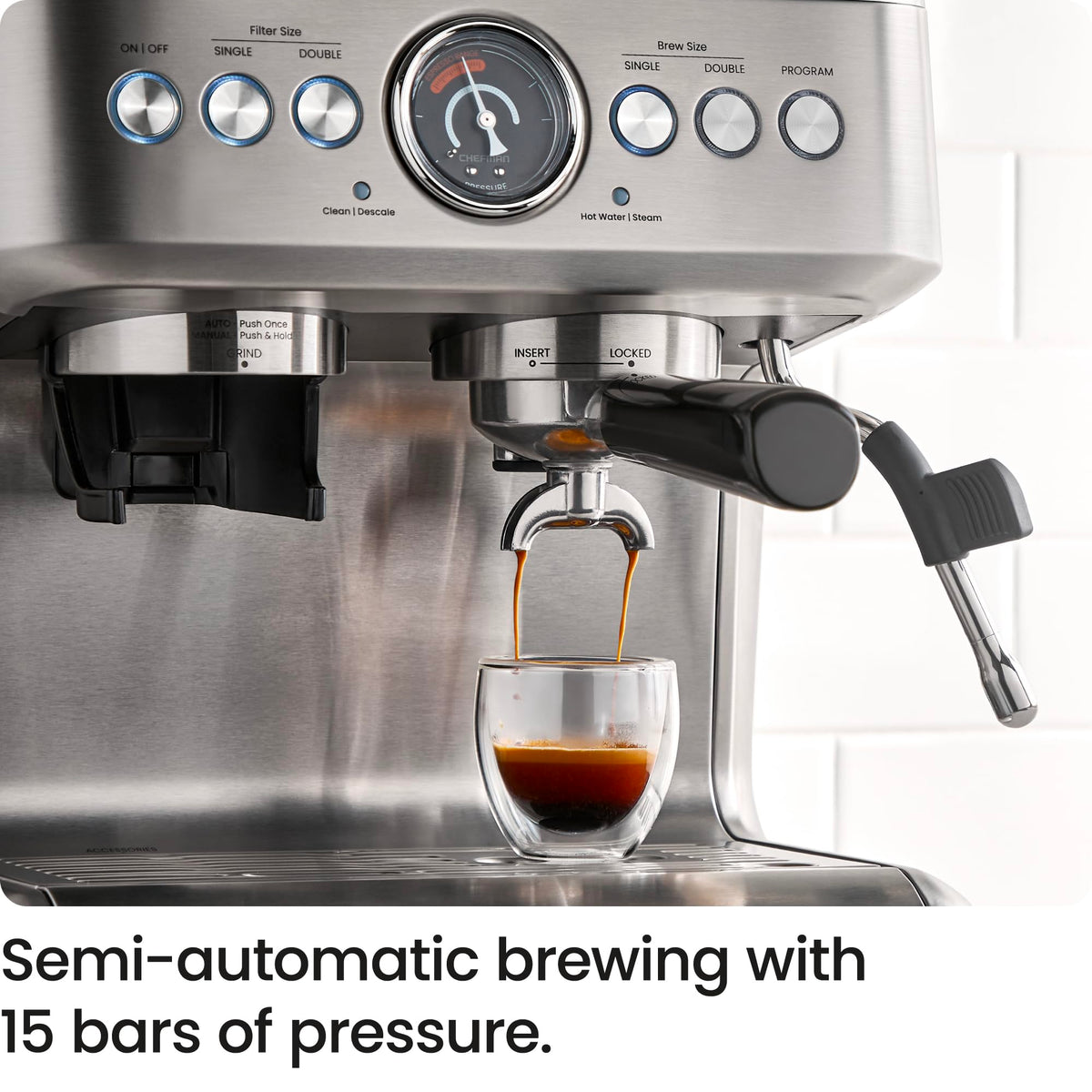 15 Bar Espresso Machine with Milk Frother and Coffee Grinder G7675