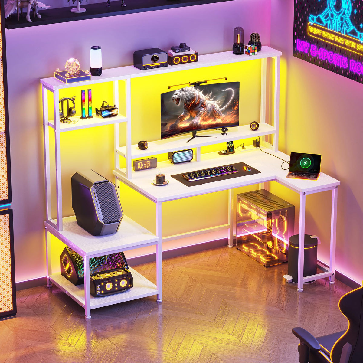 White Computer Desk with Hutch X36775