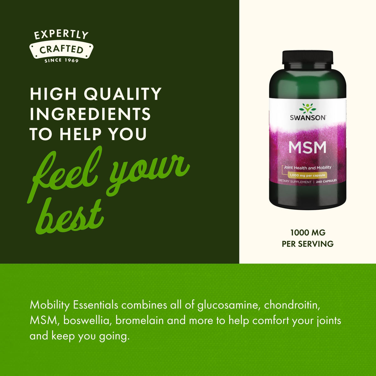 MSM Joint Health Supplement, 1000 mg, 240 Capsules F207563