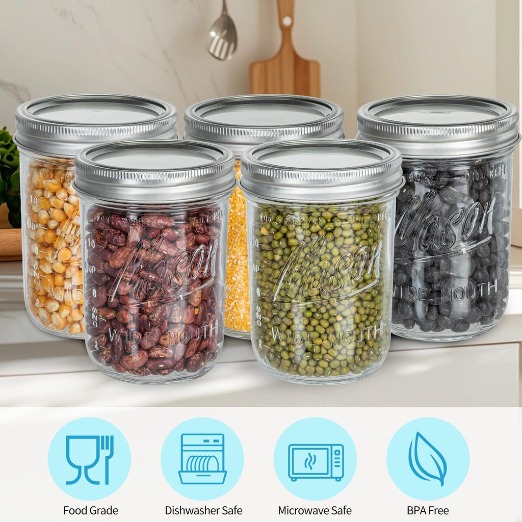 16 oz Wide Mouth Glass Mason Jars with Lids 8 Pack O1760