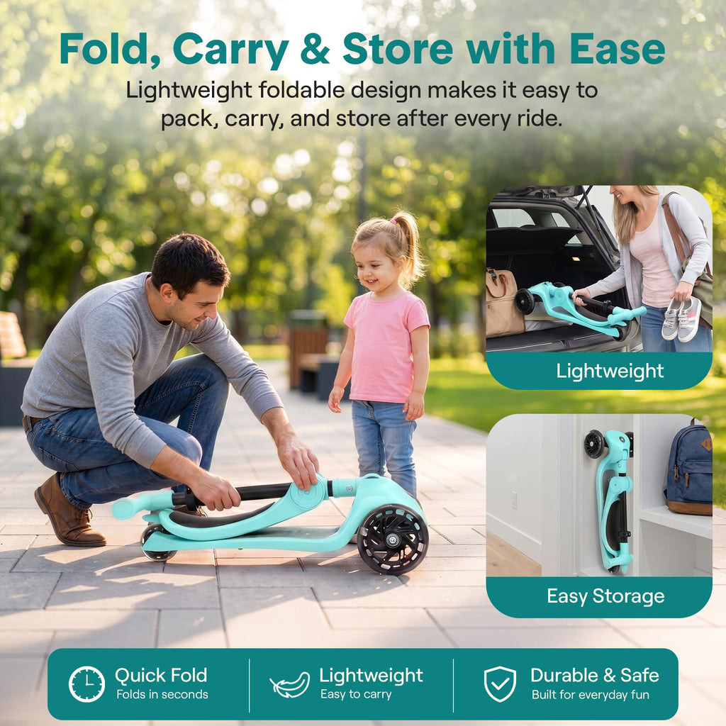 3-Wheel Kids Scooter with Seat, LED Wheels, Adjustable Handlebar G6496
