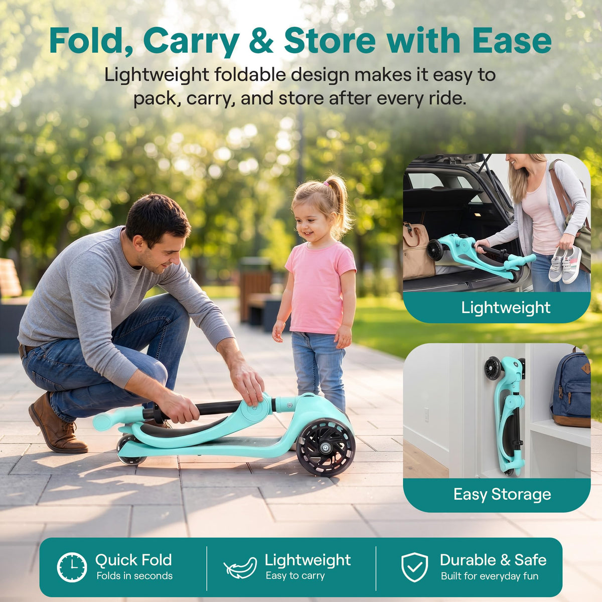 3-Wheel Kids Scooter with Seat, LED Wheels, Adjustable Handlebar G6496