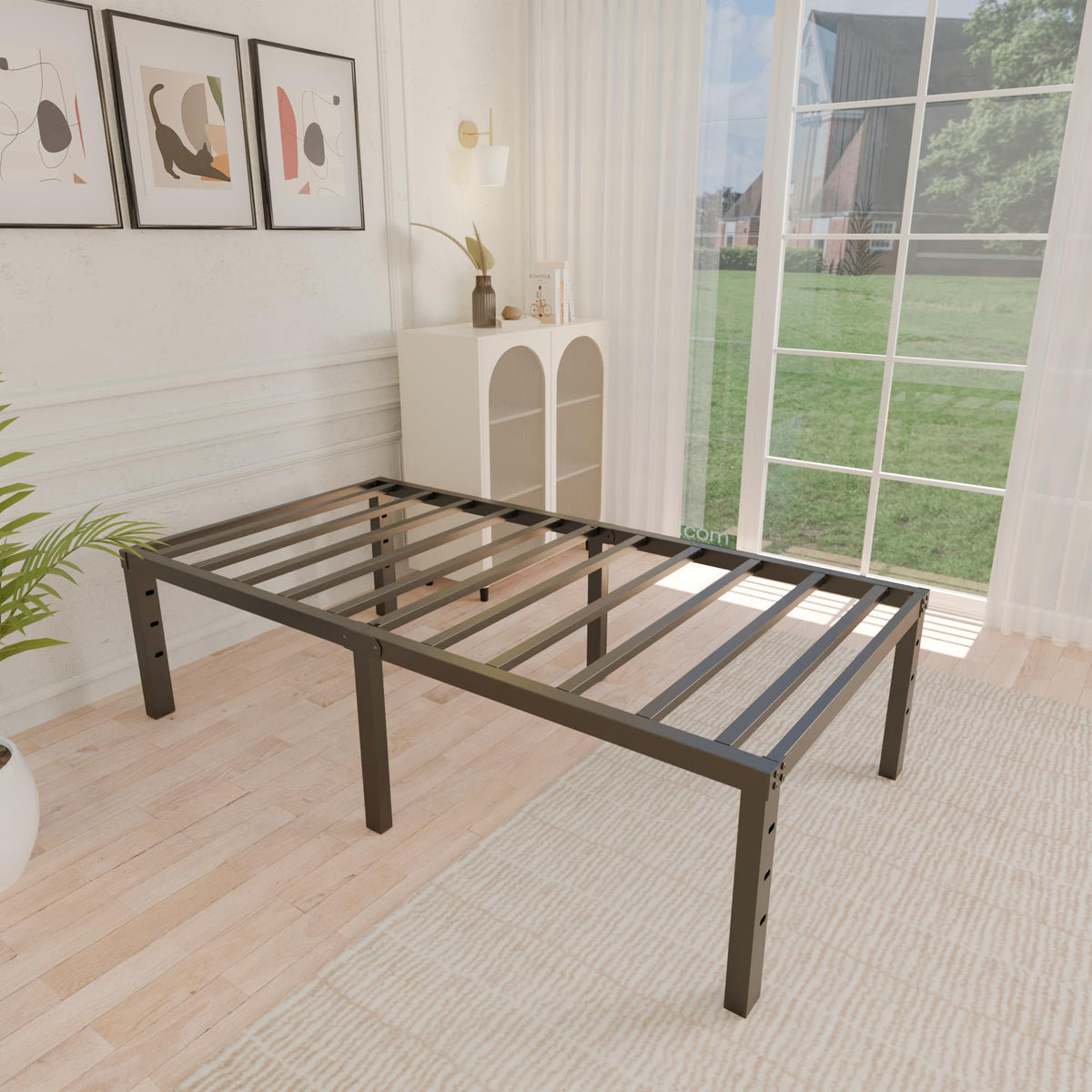 18 Inch Metal Twin Bed Frame Heavy Duty Noise Free S476