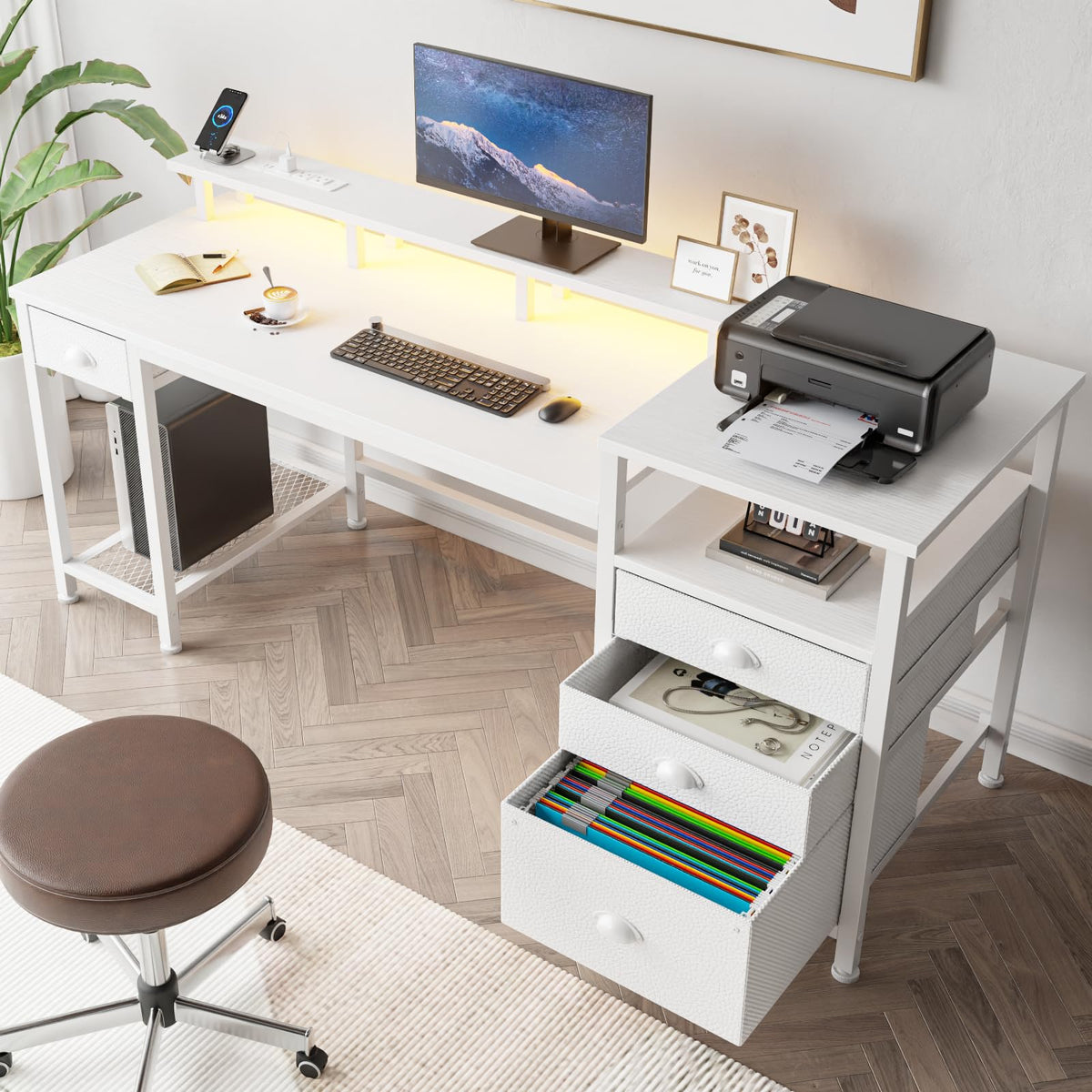 White Computer Desk with 4 Drawers L82713