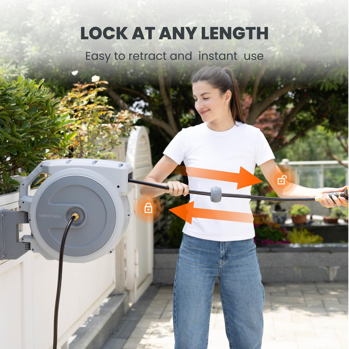 Retractable Garden Hose Reel 1/2" 130FT Wall Mount Light Grey K1353