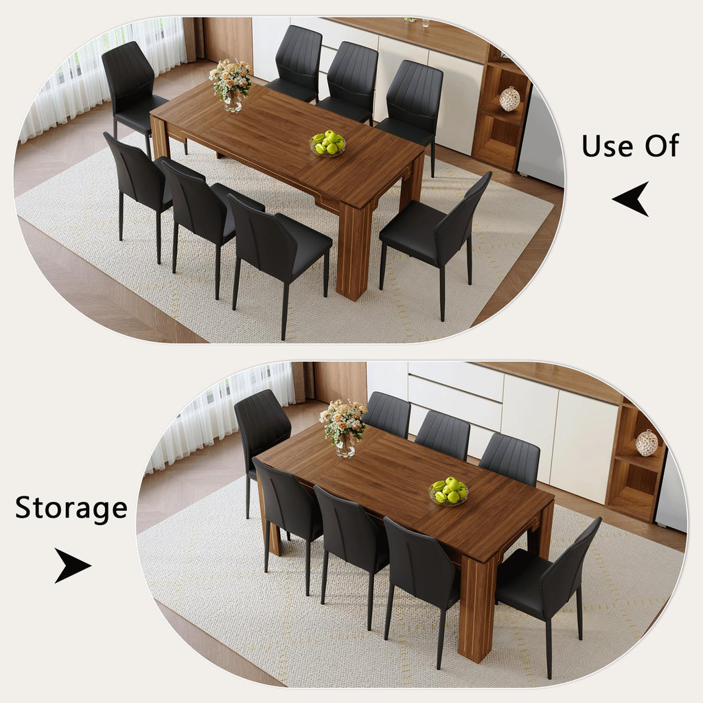 71" Farmhouse Dining Table Set for 8 with PU Leather Chairs Z86197