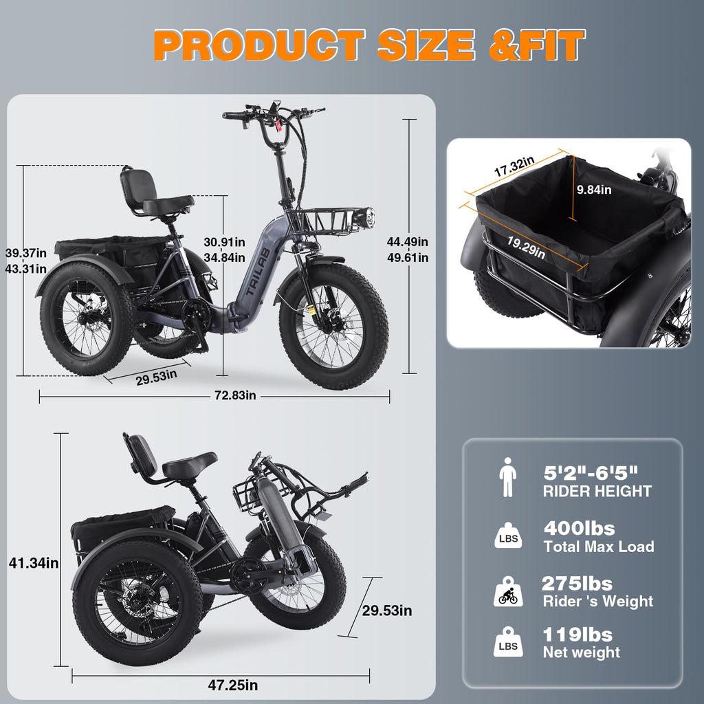 20" Fat Tire Foldable Electric Tricycle T74535