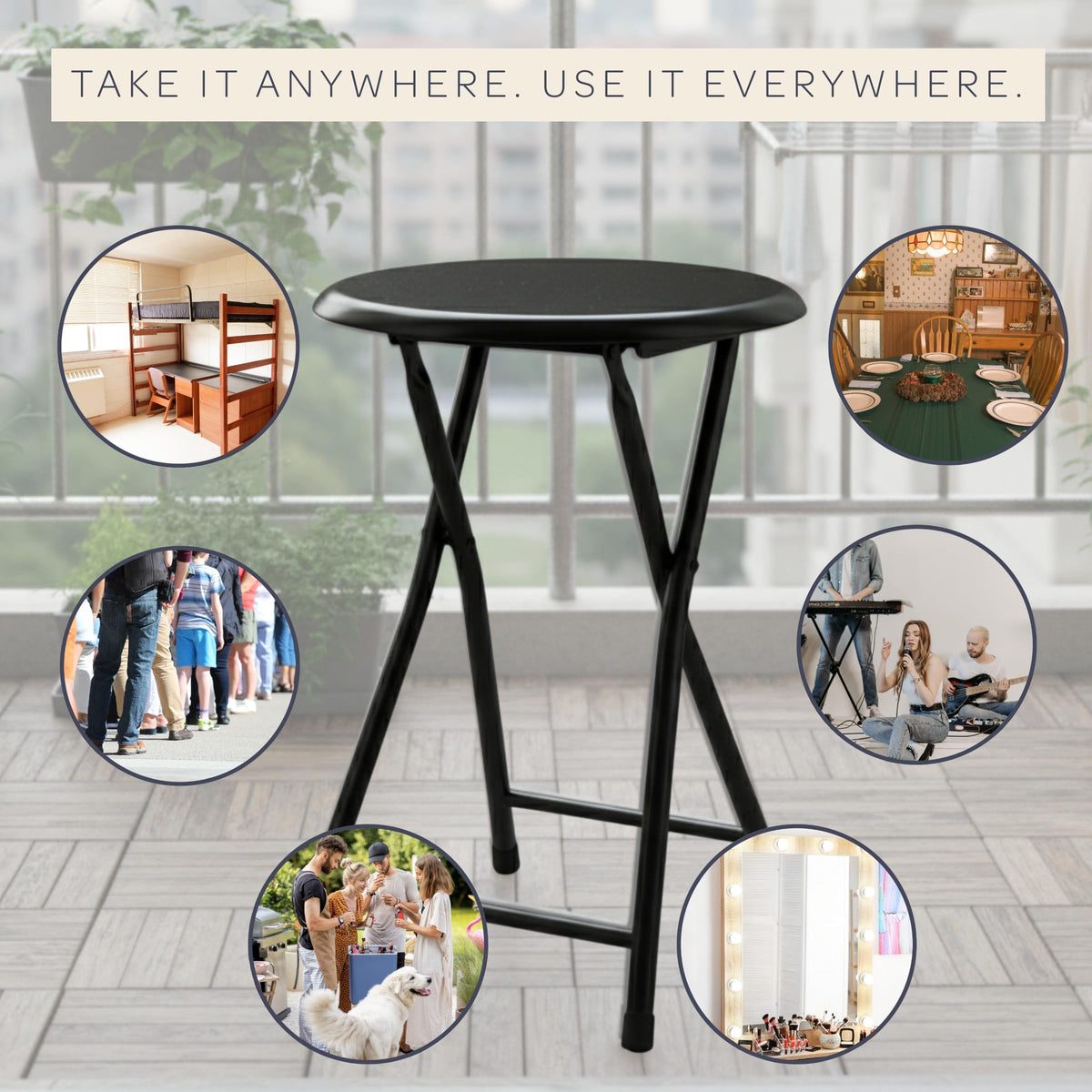 Black 18 Inch Portable Folding Stool G4586
