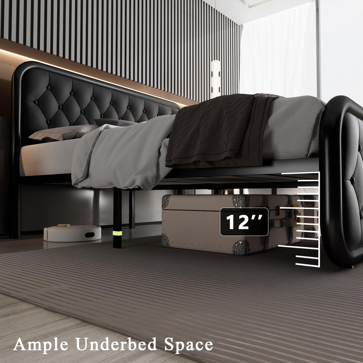 Full Size Upholstered Platform Bed Frame with Faux Leather Headboard L160654