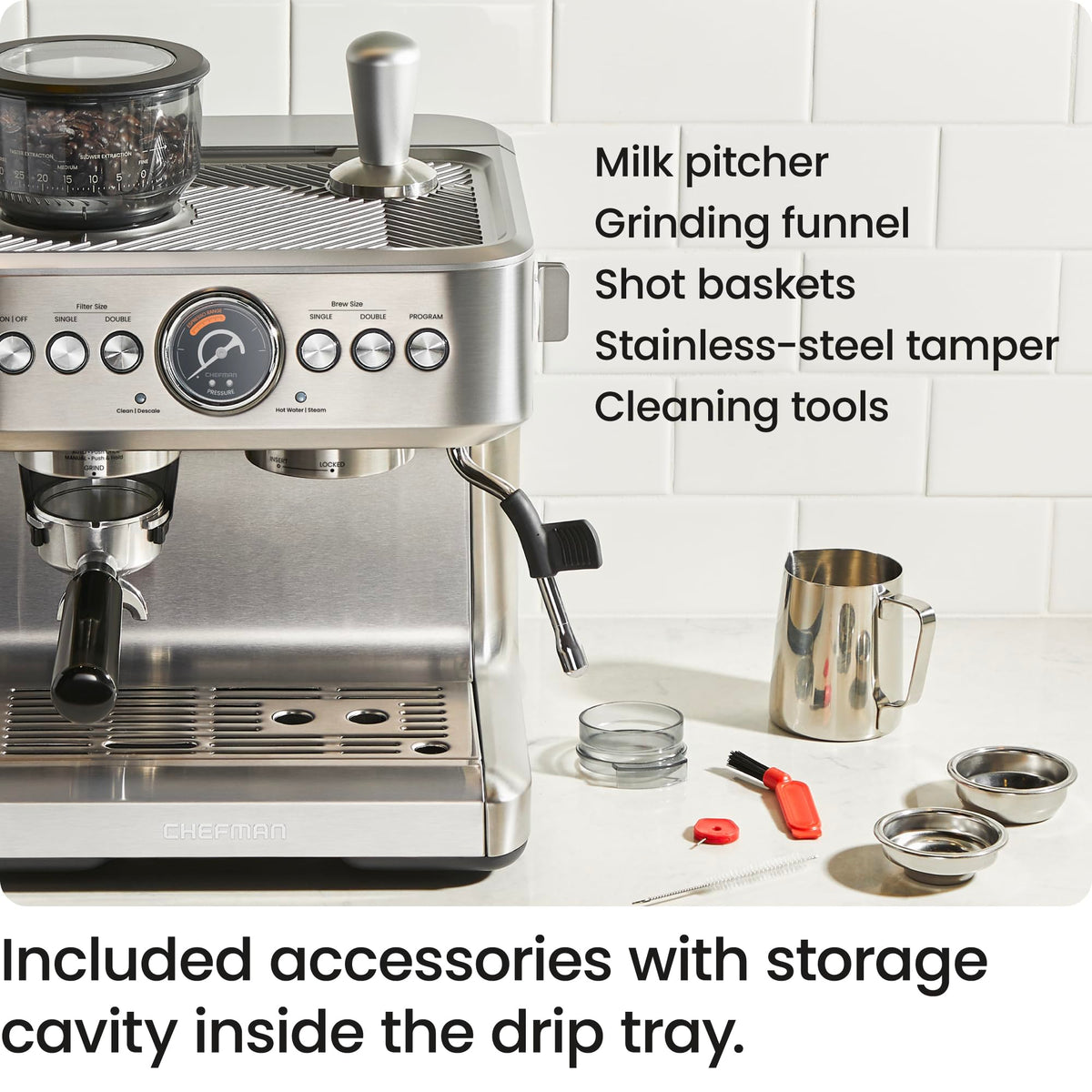 15 Bar Espresso Machine with Milk Frother and Coffee Grinder G7675