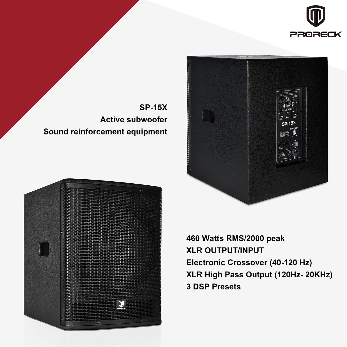 Powered 15 inch PA DJ Subwoofer with Class-D Amplifier, Black V769527