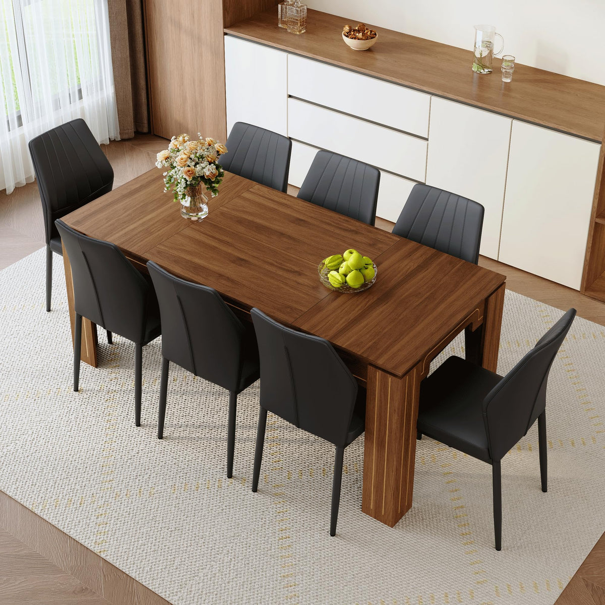 71" Farmhouse Dining Table Set for 8 with PU Leather Chairs Z86197