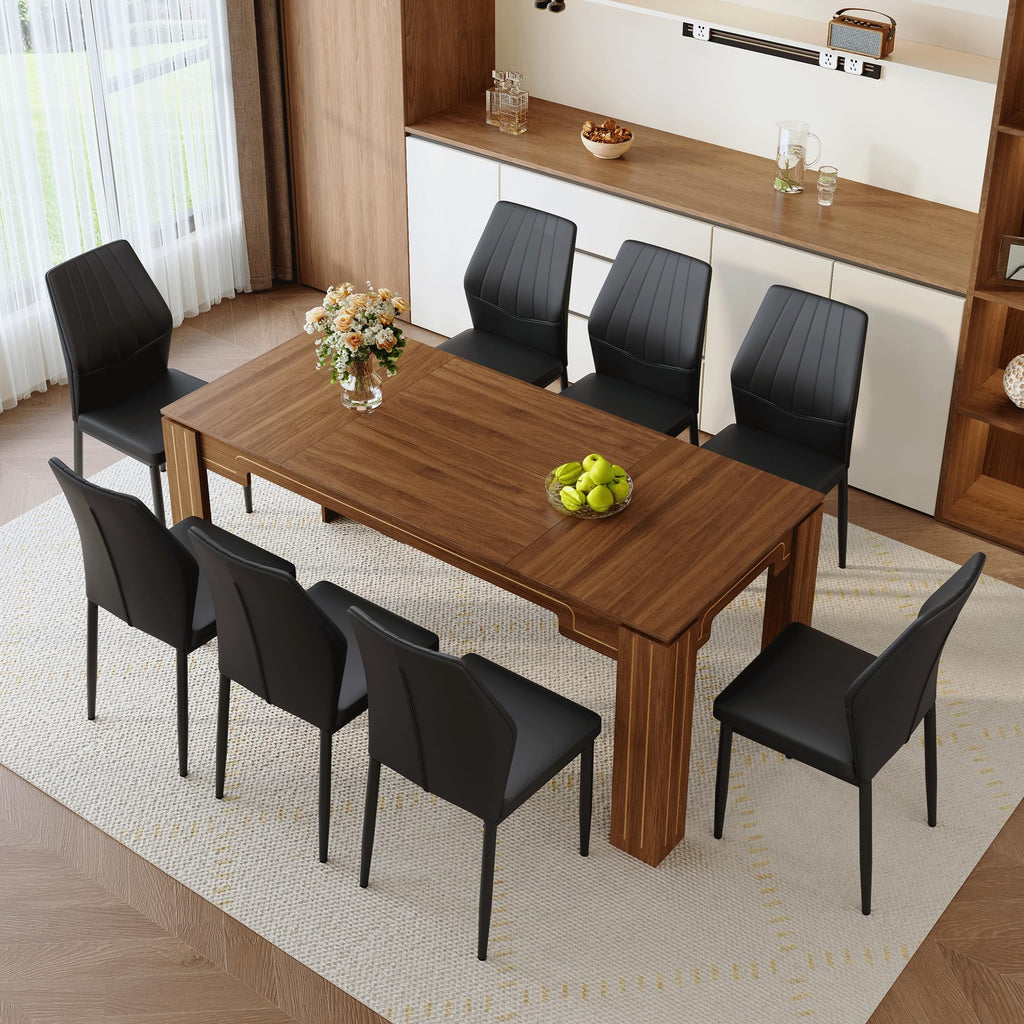 71" Farmhouse Dining Table Set for 8 with PU Leather Chairs Z86197