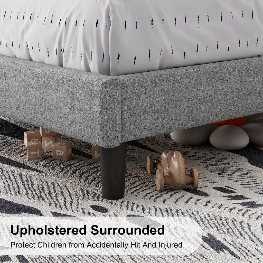 Light Gray Upholstered Twin Bed Frame with Storage Headboard E304989