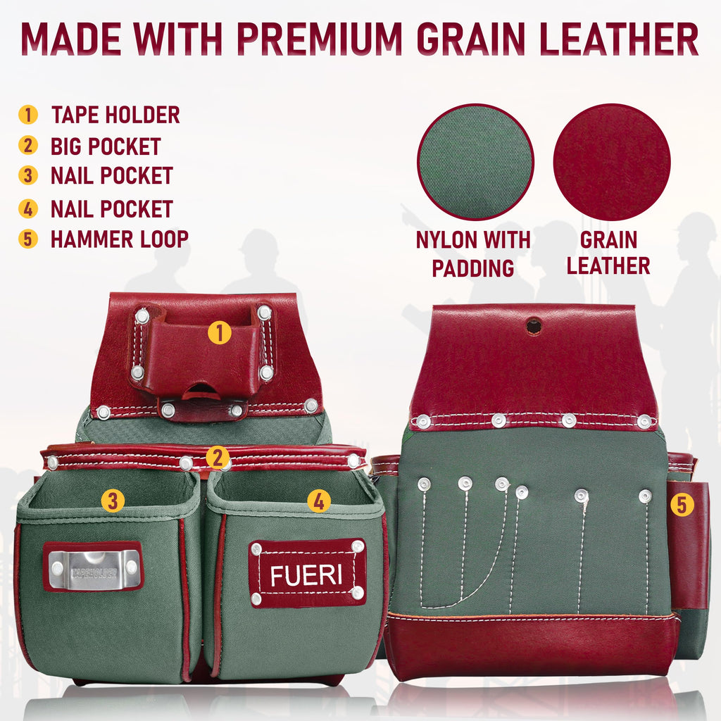 Nylon Grain Leather Carpenter Tool Belt with Padded Belt and Hammer Holder D847900