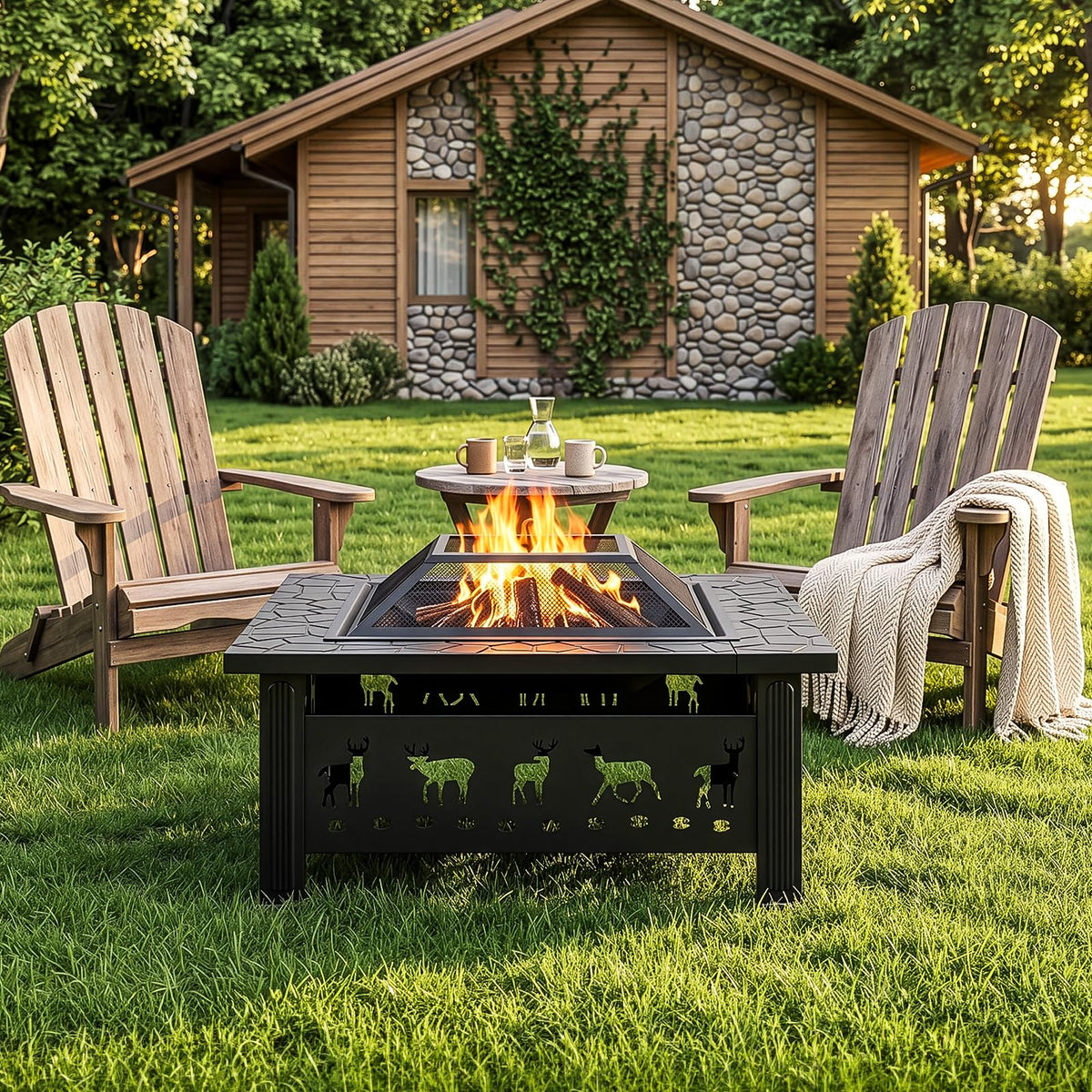 32 Inch Square Wood Burning Fire Pit Table W2896