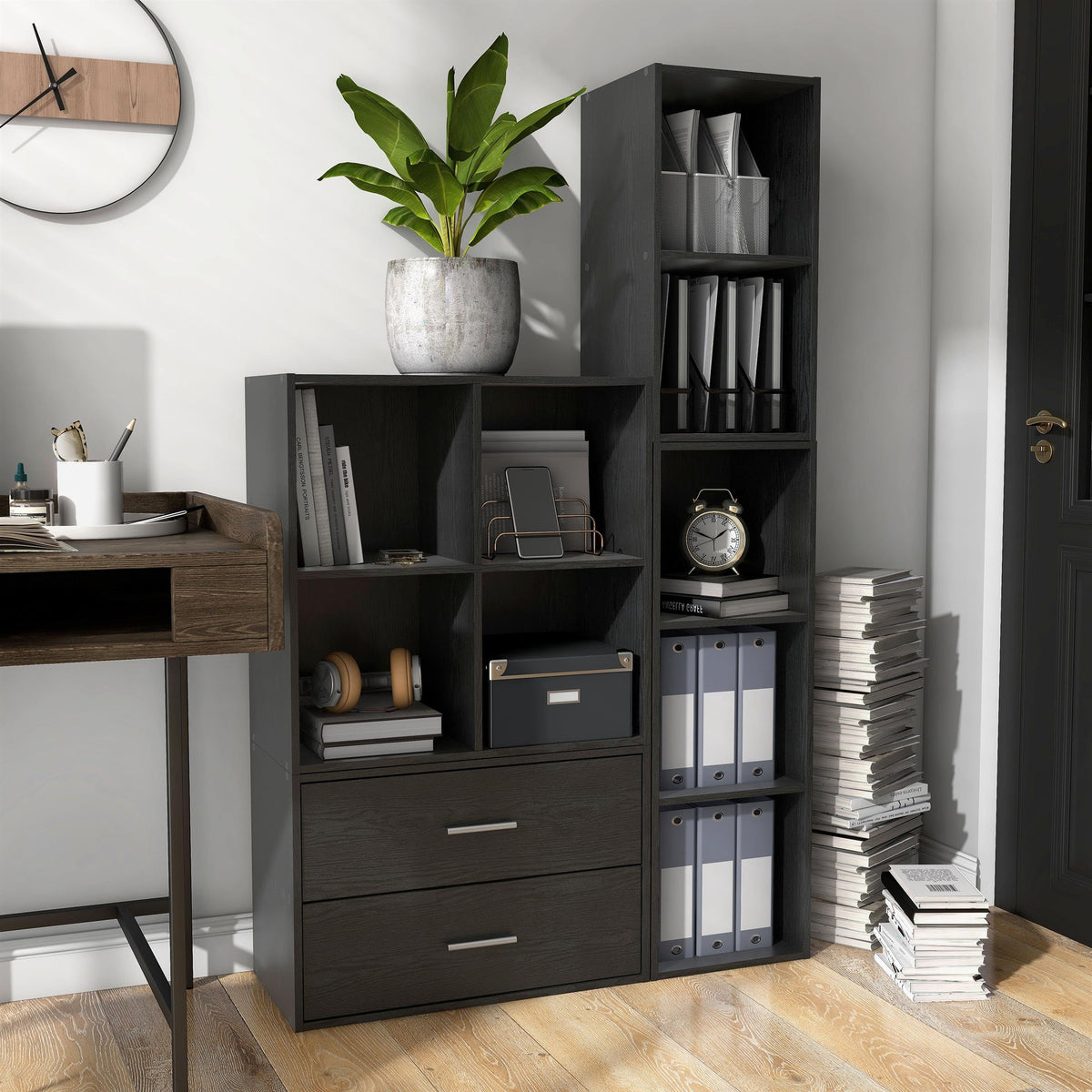 Black 4-Cube Stackable Wood Storage Organizer Shelves P47415