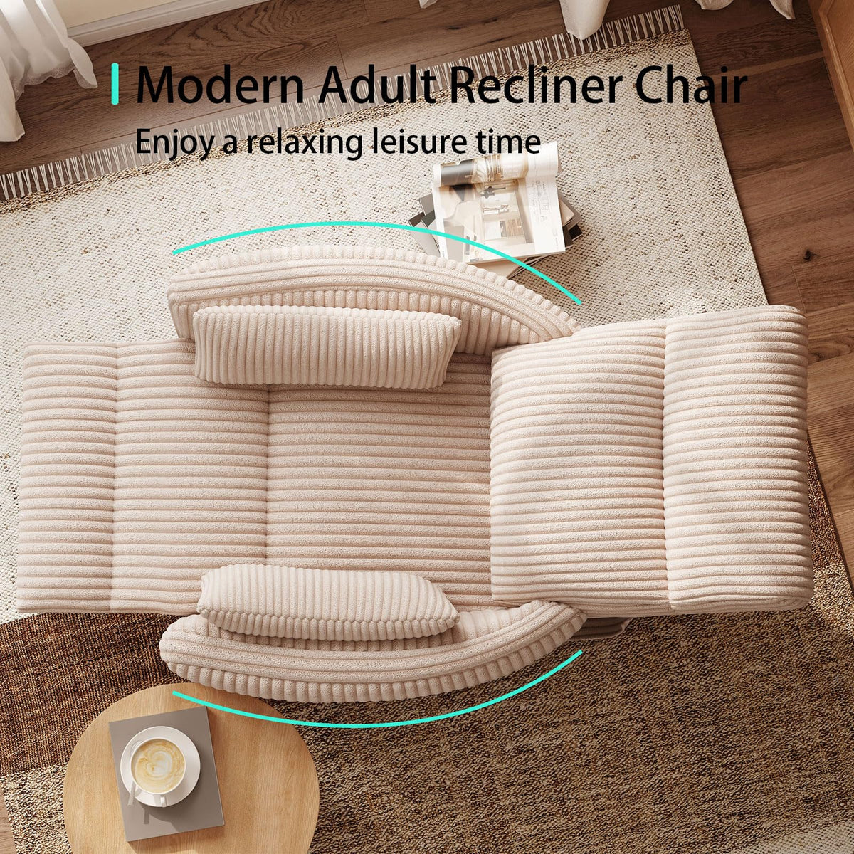 360 Swivel Recliner Chair with 2 Pillows Beige Corduroy G55016