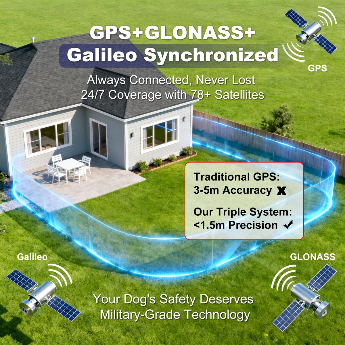 Wireless GPS Dog Fence Collar, 65–9,840 ft Radius, IPX7 Waterproof S241073