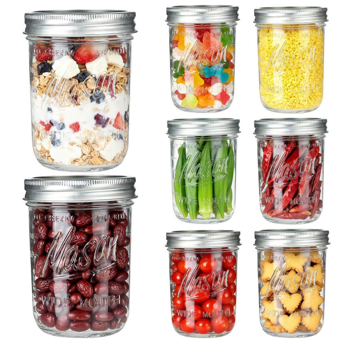 16 oz Wide Mouth Glass Mason Jars with Lids 8 Pack O1760
