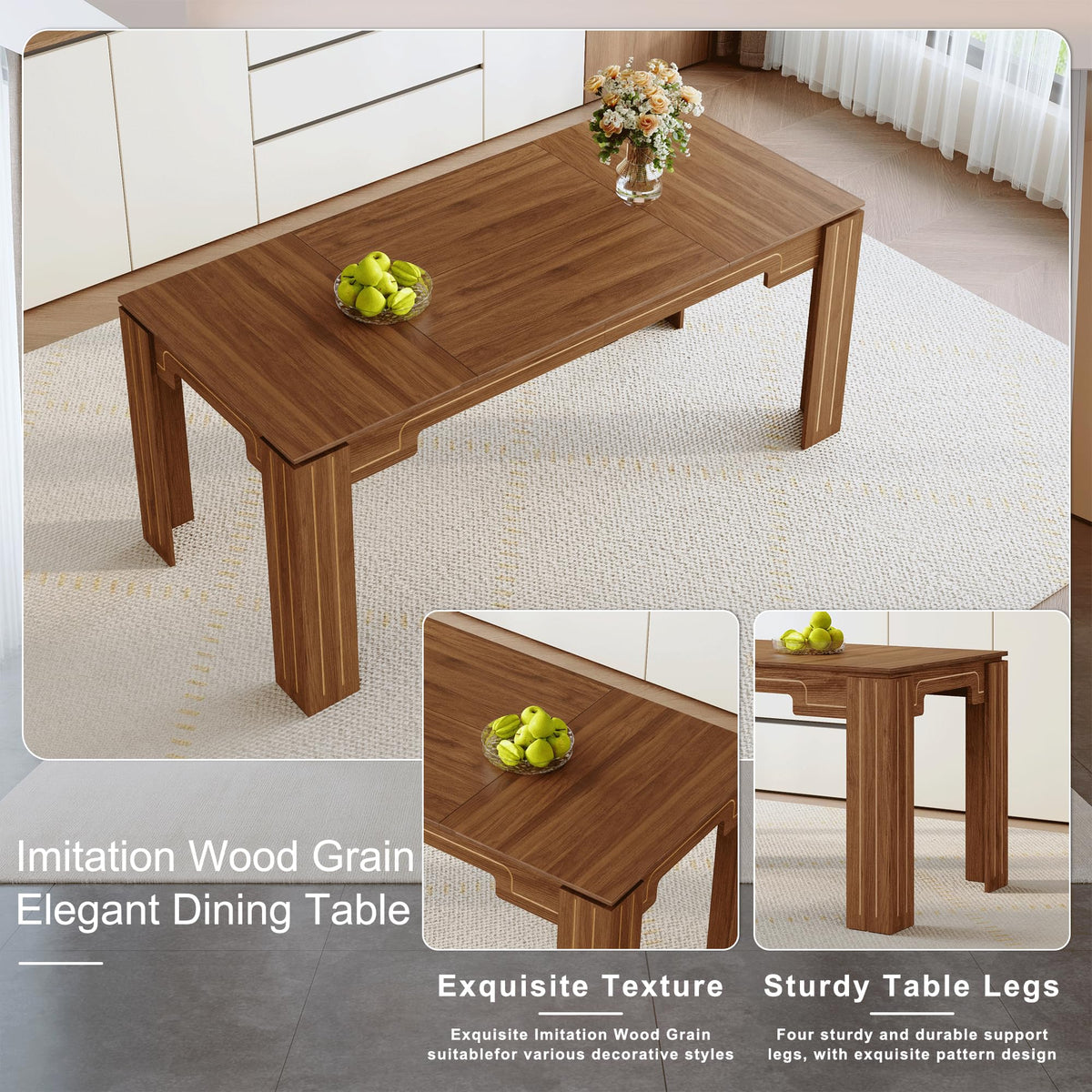 71" Farmhouse Dining Table Set for 8 with PU Leather Chairs Z86197