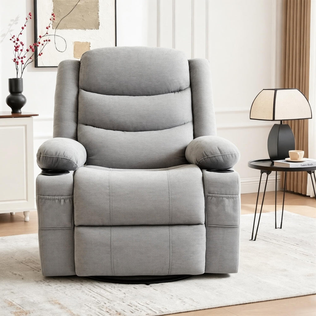 Grey Chenille Swivel Rocker Recliner Chair T774158