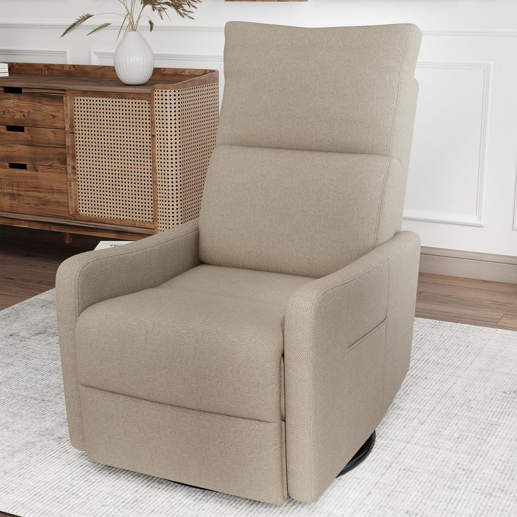 Light Brown Velvet Swivel Rocker Recliner Chair Y695775