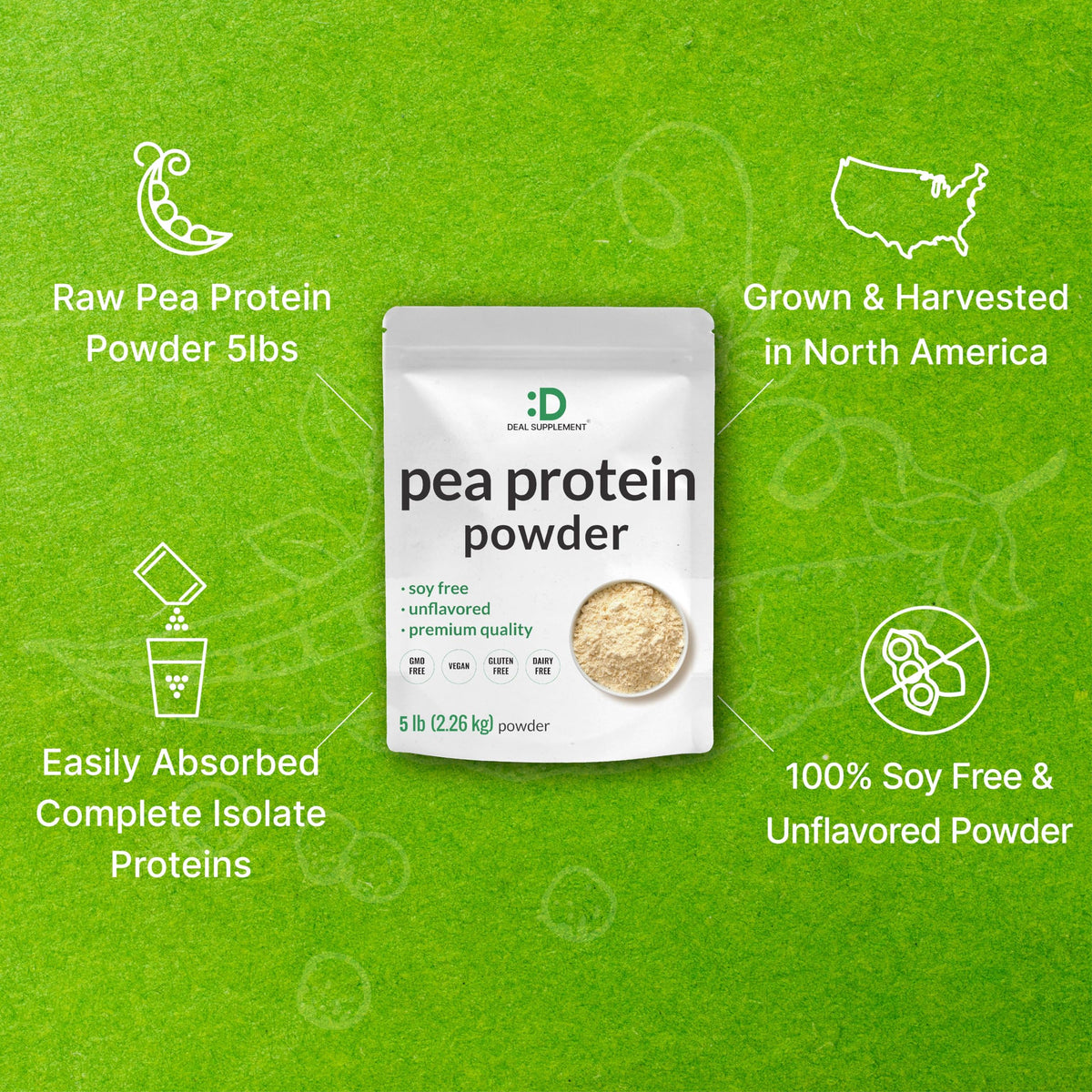 Unflavored Pea Protein Powder 5lbs Isolate Vegan Soy Free U1657